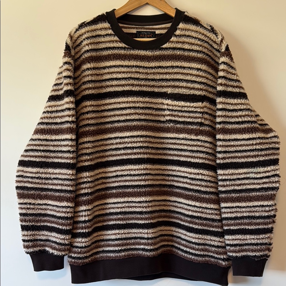 Beams Plus Men's Stripe Fleece Crew Sweater
